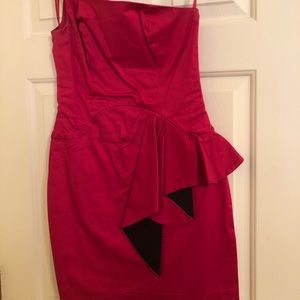 One shoulder hot pink mini dress